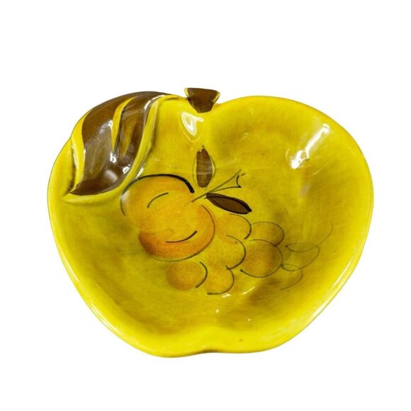 Vintage California Pottery Apple Shaped Fruit Dish Bowl Plate Green Marked USA - Picture 1 of 15